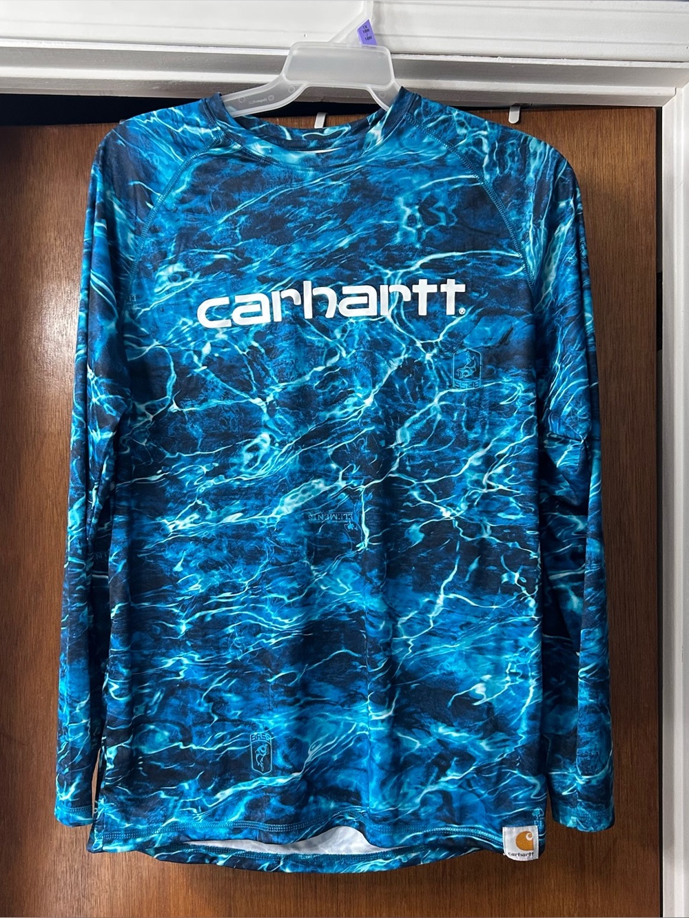 Carhartt Teal and Navy Water-Pattern Short Sleeve Shirt